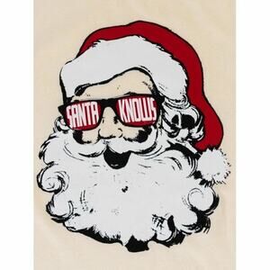 Holiday Time Girl White Santa Claus Knows Graphic Short Sleeve T-Shirt Small 6-7